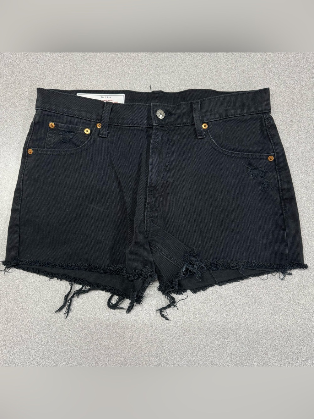 GAP Black Low Stride Shorts Distressed Denim Raw Hem Size 8/29